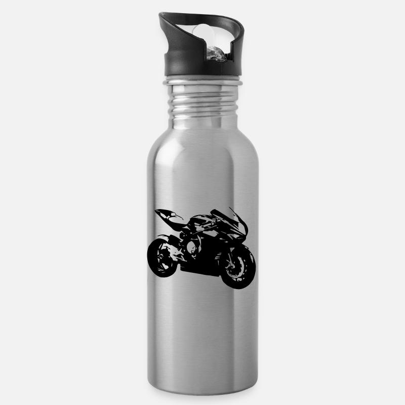 moto - Gourde avec paille intégrée - argent clair