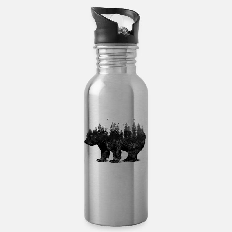 Waldbär - Trinkflasche mit integriertem Trinkhalm - Lightsilver
