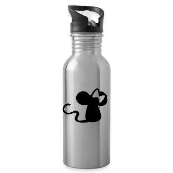 Mäuschen mit Schleife - Maus Geschenkidee - mouse - Trinkflasche mit integriertem Trinkhalm - Lightsilver - Rechts