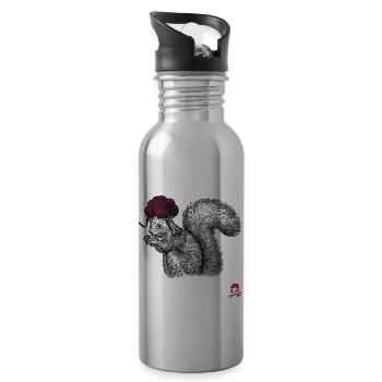 Noir-forêt-noire écureuil avec chapeau - Gourde avec paille intégrée - argent clair - Droite