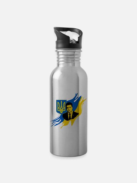 Selenski Ukraine - Trinkflasche mit integriertem Trinkhalm - Lightsilver