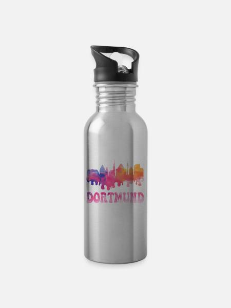 Dortmund Deutschland Stadt Skyline Splash Bunt - Trinkflasche mit integriertem Trinkhalm - Lightsilver