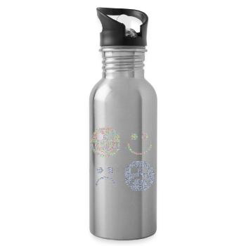 Happy and Sad Stilyzed Faces - Water bottle with straw - silver - Right