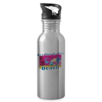 Cool party shirt summer beach vacation gift - Water bottle with straw - silver - Right