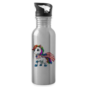 USA Einhorn - Americorn Patriotisches - Trinkflasche mit integriertem Trinkhalm - Lightsilver - Rechts