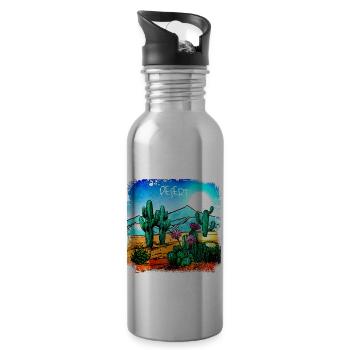 Cacti in a desert landscape - Water bottle with straw - silver - Right