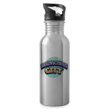 Braunschweig Germany Font Pop Art Comic - Water bottle with straw - silver - Right
