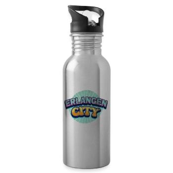 Erlangen Germany City Font Pop Art Comic - Water bottle with straw - silver - Right