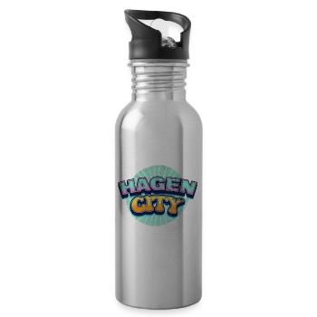 Hagen Germany City Font Pop Art Comic - Water bottle with straw - silver - Right