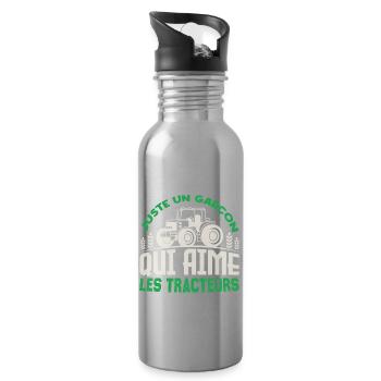 Juste un garçon qui aime Les Tracteurs Agriculteur - Gourde avec paille intégrée - argent clair - Droite