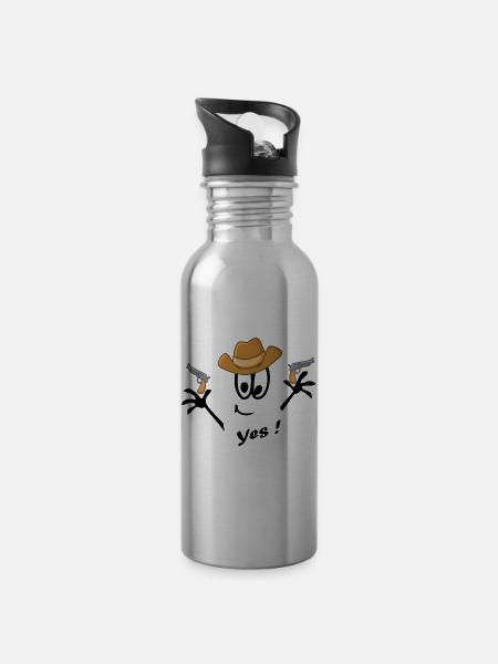 Cowboy, Karneval, Comic - Trinkflasche mit integriertem Trinkhalm - Lightsilver