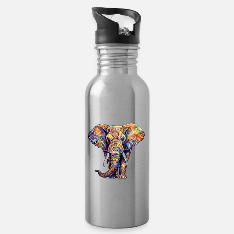 Elefant - Trinkflasche mit integriertem Trinkhalm - Lightsilver