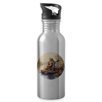 Frog playing banjo - Water bottle with straw - silver - Right