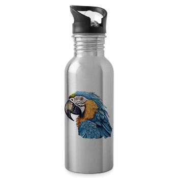 Blue and gold macaw - Water bottle with straw - silver - Right