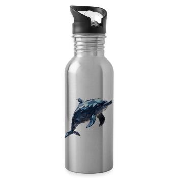 Geometric Style Dolphin - Water bottle with straw - silver - Right