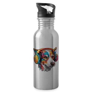 Casque / Audio / Musique / Animal / Chien / Cool - Gourde avec paille intégrée - argent clair - Droite