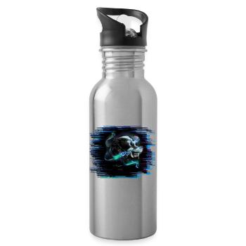The skull whispers to the raven: Never! - Water bottle with straw - silver - Right