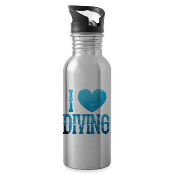 I Love Diving Ocean Underwater Explorer Scuba - Trinkflasche mit integriertem Trinkhalm - Lightsilver - Rechts