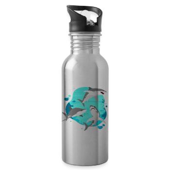Group Of Sharks - Funny Ocean Life Expert Shark - Water bottle with straw - silver - Right