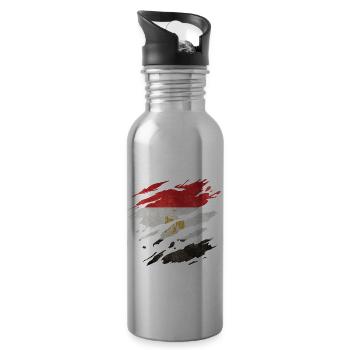 Ägypten - Nationalfahne, Kratzer, Risse - Trinkflasche mit integriertem Trinkhalm - Lightsilver - Rechts