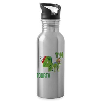 4th Grade Dino T-Rex - Water bottle with straw - silver - Right