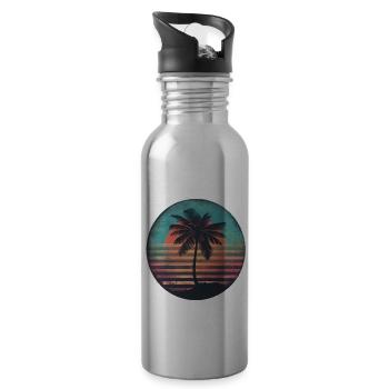 Sunset Palms Silhouette Rétro Années 80 Vintage2 - Gourde avec paille intégrée - argent clair - Droite