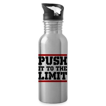 Push It To The Limit Training Spruch - Trinkflasche mit integriertem Trinkhalm - Lightsilver - Rechts