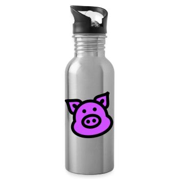 Pig Animal Pink - Water bottle with straw - silver - Right