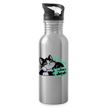 A lying resting cat. A lazy pet. - Water bottle with straw - silver - Right