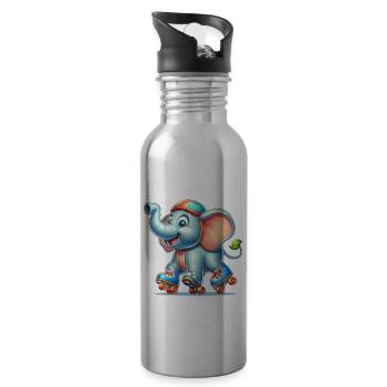 Cute Inline Skater Elephant - Trinkflasche mit integriertem Trinkhalm - Lightsilver - Rechts