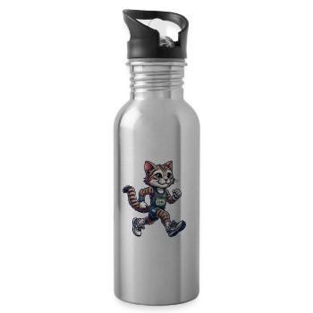 Chat marathonien mignon - Gourde avec paille intégrée - argent clair - Droite