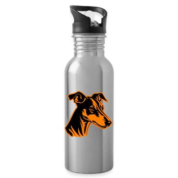 Greyhound Dog Head - Water bottle with straw - silver - Right