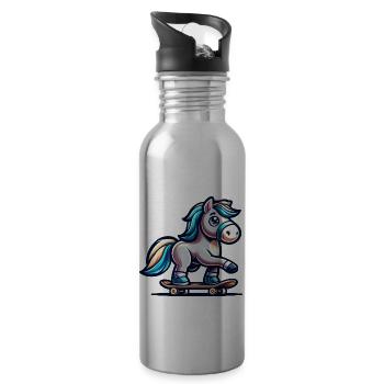 Cute Skater Horse - Trinkflasche mit integriertem Trinkhalm - Lightsilver - Rechts