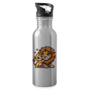 Parent lion aimant avec enfant - Gourde avec paille intégrée - argent clair - Droite