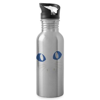 Blue-Eyed Cat - Water bottle with straw - silver - Right