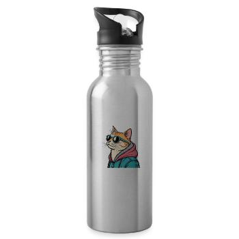 Cooles Katze Design im Pop Art Stil für jeden - Trinkflasche mit integriertem Trinkhalm - Lightsilver - Rechts