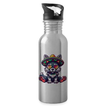 Wolf Comic Lustig Sombrero - Trinkflasche mit integriertem Trinkhalm - Lightsilver - Rechts