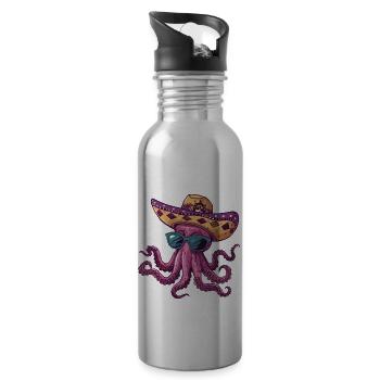 Oktopus Lustig Sombrero - Trinkflasche mit integriertem Trinkhalm - Lightsilver - Rechts