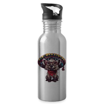 Hyena Funny Sombrero - Water bottle with straw - silver - Right