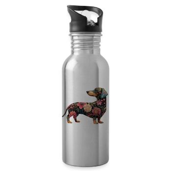 Dackel Dachshund Floral Blumen - Trinkflasche mit integriertem Trinkhalm - Lightsilver - Rechts
