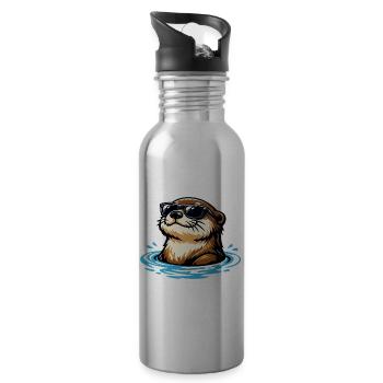 Otter Funny Animal Portrait Wild Animal Cool - Water bottle with straw - silver - Right