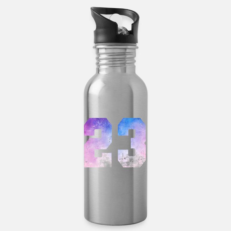 Ausgabe 23 – 23-jähriges Jubiläumsgeschenk - Trinkflasche mit integriertem Trinkhalm - Lightsilver