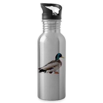 Stockente Männchen - Trinkflasche mit integriertem Trinkhalm - Lightsilver - Rechts