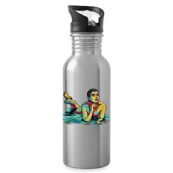 Pop-Art-Frau im Wasser - Trinkflasche mit integriertem Trinkhalm - Lightsilver - Rechts