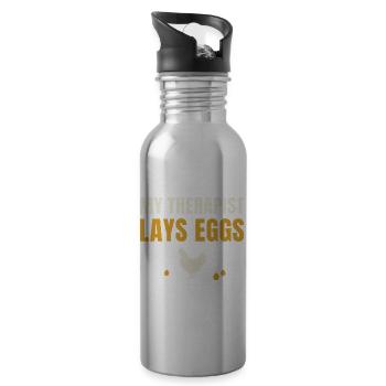 My Therapist Lays Eggs Chicken - Water bottle with straw - silver - Right
