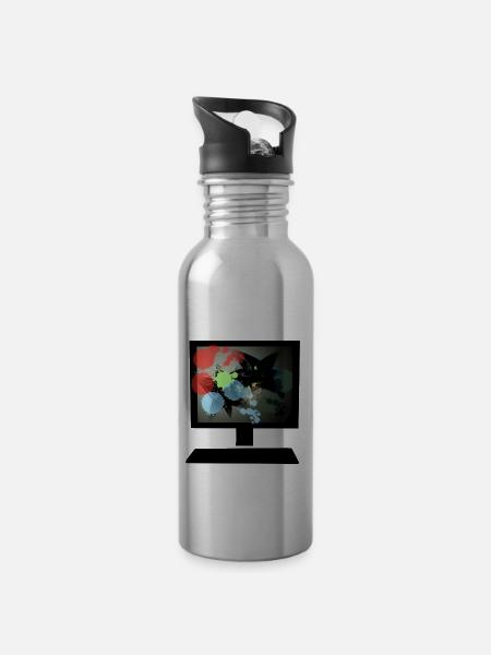 bunter Pc - Trinkflasche mit integriertem Trinkhalm - Lightsilver