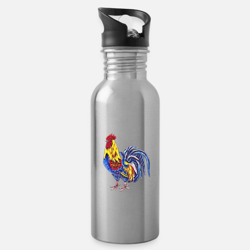 Coq - Gourde avec paille intégrée - argent clair