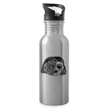Tatouage d'animaux et tribaux en cadeau, chien viverrin - Gourde avec paille intégrée - argent clair - Droite