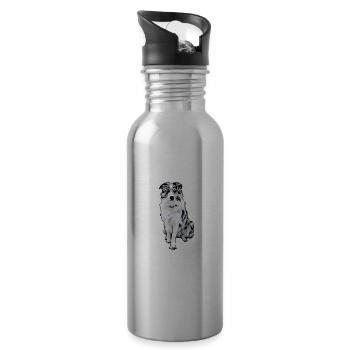 Border Collie Black Merle Comic - Water bottle with straw - silver - Right