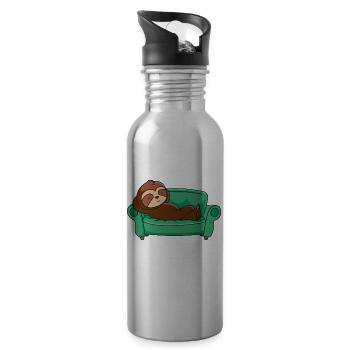 Sloth Couching - Water bottle with straw - silver - Right